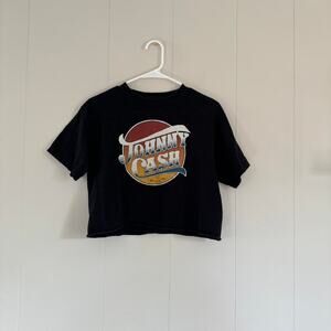 Johnny Cash cropped black graphic short sleeve t shirt size small